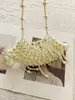 Bolso de Borla con Perlas Artificiales y Cuentas Hecho a Mano, Versátil y Elegante, Bolso Cruzado de Nicho Elegante con Forma de Abanico Tejido y Nube