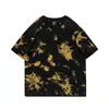 Camiseta de Algodón Puro Estilo Americano Tie-Dye Cuello Redondo Manga Corta Recta para Hombre, Verano Casual Holgada Versátil Top de Pareja Camiseta de Moda