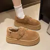 Mocasines de suela gruesa para mujer, botas de nieve forradas de felpa para otoño e invierno, zapatos de algodón, zapatos Birkenstock sin cordones de nuevo estilo 2026