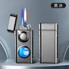 Encendedor convertible creativo y único de doble llama con luz azul fría, cámara de gas visible, llama de chorro directo y llama abierta, disponible para venta al por mayor y dropshipping