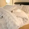 Conjunto de 4 Peças de Veludo de Coelho Veludo Leite Pelo de Coelho Veludo Inverno Espessado Quente Veludo de Lontra Coelho Veludo de Coral Flanela Cama 4