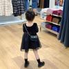 Liquidação Coreana não retorna não troca [ordem racional] vestido de malha com costura de veludo preto estilo Hepburn para meninas