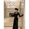 Vestido Falda de Encaje Empalmado Estilo Retro de Tiro Real Transfronterizo para Mujer Estilo Otoño Ceñido a la Cintura Falda Larga Cheongsam