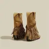 Botines de estilo Western de punta para mujer de talla grande transfronterizos, colección otoño 2026, botines individuales retro con flecos, en stock, talla 43