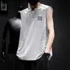 Chal sin mangas de cuello redondo con sensación de hielo, Top de verano de seda helada para correr, Chaleco deportivo para hombre, Camiseta sin mangas de secado rápido