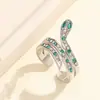 Anel Animal Serpentiforme Estilo Europeu e Americano da Moda para Mulheres, Anel Aberto de Dedo Indicador Envolvente Full Diamond Colorido de Alto Padrão