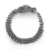 Pulsera Hecha a Mano Estilo Vintage Tridimensional para Hombre, Pulsera Coleccionable Retro Dragon Cabeza de Dragón en Forma de Dragón, Moderna y Audaz con Baño de Plata