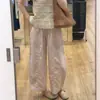 Calça Pantalona Feminina de Linho Tencel, Verão Fina de Cintura Alta Emagrecimento Caimento Relaxado Casual Reta Cropped para Mulheres Baixas