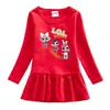 Estilo Coreano 2023 Desenho Animado Primavera e Outono Nova Roupa Infantil Meninas Gola Redonda Vestido de Algodão Plissado Estiloso Vestido de Bebê