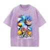 Camiseta de Manga Corta Holgada con Hombro Caído Estampada de Marca de Moda Estilo Americano Verano Casual Combinable Top de Algodón Puro Dragon Ball Bidimensional