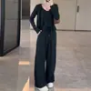 Conjunto de Três Peças Feminino Casual para Início do Outono: Cardigã Pequeno de Manga Longa, Camisola com Cordão e Cintura Elástica, Calça Longa de Pernas Largas