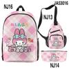 3D nova impressão periférica Sanrio meilti mochila escolar bolsa mensageiro estojo de lápis impressão de três peças