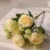 Flores Artificiales Transfronterizas para Decoración de Bodas, Pequeños Ramilletes de Rosas de Seda, Decoración del Hogar Rosas Persas Artificiales de 5 Cabezas