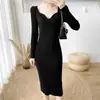 Vestido de punto elegante de longitud media hasta la rodilla, corte ajustado, estilo nuevo 2026 para mujer, Otoño/Invierno