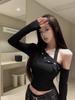 Camiseta de Invierno Irregular con Hombro Descubierto y Cuello Halter de Manga Larga para Chicas Hot Sexy Ajustada Adelgazante Ins Nicho Top de Hombro Descubierto para Mujer