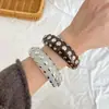 Pulseira Vintage Retro com Tachas Âmbar, Bracelete Largo de Design Único, Pulseira de Luxo Leve Estilo Francês para Mulheres