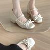 Salto Alto Grosso com Salto Interno Estilo Francês Boca Rasa Sapatos de Salto Único para Mulheres Verão 2025 Novo Estilo com Saia Sapatos de Ballet Mary Jane