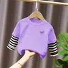 G2161# camiseta de manga larga para niños y niñas bebé nueva camiseta para niños moda ropa infantil primavera y otoño camisetas falsas de dos piezas