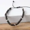 Pulseira Tecida à Mão com Espaçadores de Pedra Vulcânica Natural Joia Vintage Boêmia Ajustável para Homens e Mulheres