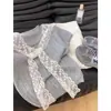 Conjunto de Verano para Mujer: Nueva Camiseta Casual de Manga Corta con Chal, Falda Corta con Volantes de Encaje y Patchwork de Encaje para Primavera