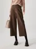 Estilo Simples e Elegante de Inverno 2025 Calça Larga de Nove Pontos Espessa Escovada Quente Calças Casuais Calças de Lã Femininas Pretas