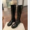 Versión de Piel de Vaca~Nuevo Estilo Hebilla de Cuero de Caballo Lavado Botas de Montar de Suela Gruesa de Caña Media-Alta para Mujer, Botas Altas hasta la Rodilla, Otoño 2026