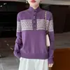 Nuevo Suéter de Punto Vintage Puro Lana Otoño/Invierno Cuello Medio Medio Abierto Manga Larga Jacquard Fair Isle Suéter de Lana