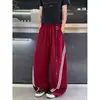 Pantalones de chándal retro americanos holgados a bloques de color a rayas para hombre, pantalones de verano fluidos de pierna ancha, pantalones casuales holgados, versátiles