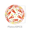 Las nuevas decoraciones de cumpleaños de Amazon con temática de cangrejos de río para el verano incluyen vajilla desechable como platos de papel, servilletas de papel y vasos de papel.