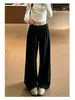Pantalones rectos de estilo coreano Chanlan, finos, casuales, versátiles, relajados, de cintura alta, con corte holgado y cintura plegable para verano