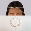 Joyería Europea y Americana, Cadena Geométrica de Disco con Borla Multicapa de Estrella Incrustada de Diamantes Retro de Moda, Forma de U, Concha, Cadena para la Frente/Cabeza para Mujeres