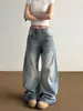 Jeans de pierna ancha azul claro retro americano para mujer 2026, de cintura alta, adelgazantes, nuevos pantalones rectos de ajuste relajado para primavera y otoño