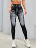 Pantalones deportivos ajustados para correr, de tejido vaquero de imitación, sin costuras, elásticos, de secado rápido, con efecto miel, para fitness y yoga.