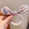 Ligas para el cabello con lazo para niñas de alto valor estético, pedrería, orejas de conejo lindas, material de tela, bandas para el cabello que no dañan, cuerdas para el cabello