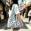 Bolsa de Compras Dobrável Verde Japonesa Desenho Animado Fofa Leve Grande Capacidade Bolsa de Ombro Grande Feminina Estilo Ins Presente
