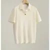 Tejido de canalé simple versátil textura agradable a la piel transpirable verano manga corta para hombre jacquard camisa polo cuello solapa camiseta color albaricoque