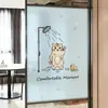 Anti-Miradas, Azul Opaco Gato Dibujo Animado Pegatina Película para Cristal de Puerta y Ventana de Baño, Privacidad Totalmente Cubierta, Protección Solar
