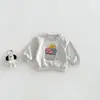 Sudadera Stylish con Estampado de Dibujos Animados Dianxi para Niños, Conjunto de Dos Piezas de Jeans con Panel Trasero a Cuadros Patchwork de Otoño