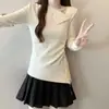 Tejido de Punto para Mujer con Diseño de Hilo Retorcido, Cuello Asimétrico, Otoño e Invierno, Nuevo, Manga Larga, Versátil, Único, Abertura Inferior, Tejido Básico, Moderno