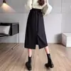Falda de línea A para mujer de longitud media, moderna, con abertura trasera, falda casual, novedad Otoño 2025, cintura alta, aspecto adelgazante, drapeada