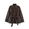 Trench coat de lã estilo europeu e americano com botões decorativos, gola alta, ideal para baixinhas, comprimento médio, com cinto de amarração, para outono e inverno