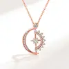 Colar de Prata de Lei S925 Coração do Sol e da Lua Feminino Venda Quente Transfronteiriça Luxo Leve Pingente Rotativo Corrente de Clavícula de Luxo Leve High-end