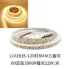 Tira LED 12V 24V 2835 Alto Brillo 120 LEDs 60 LEDs 8mm Blanco Cálido Neutro 2700K 3500K 4500K 5000K