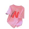 2023 Verano Nuevo Algodón Letra Camiseta de Manga Corta para Mujer Largo Medio Combinable Camiseta de Media Manga Holgada Talla Grande Top