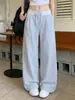Pantalones de pierna ancha de cintura alta a rayas azules para mujer, Novedad Verano 2026, Versátiles, Adelgazantes, Estilo relajado, Patchwork de encaje, Pantalones casuales
