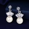 Nuevos pendientes de perlas con borlas de corona para mujer, escalera coreana, cuadrado, pequeña fragancia, personalidad, tendencia, una generación de venta al por mayor