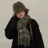 Bufanda a cuadros para mujer, estilo coreano, retro, de alta calidad, gruesa, cálida, con cuello verde, combinable, moderna, para otoño e invierno.