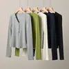 Camisa Base Feminina de Fibra de Bambu, Gola V, Botões Frontais, Manga Longa, Cor Sólida, Estilo Primavera e Outono, Roupa Feminina
