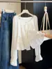 Camisa doce e delicada estilo francês com manga lanterna para mulheres, novo design de outono, corte solto, com amarração na cintura, top babydoll que rejuvenesce