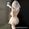 Lencería Erótica Tallas Grandes Encaje Blanco Malla Transparente Nupcial Sexy Escote en V Profundo Body Conjunto de Vestido de Boda
